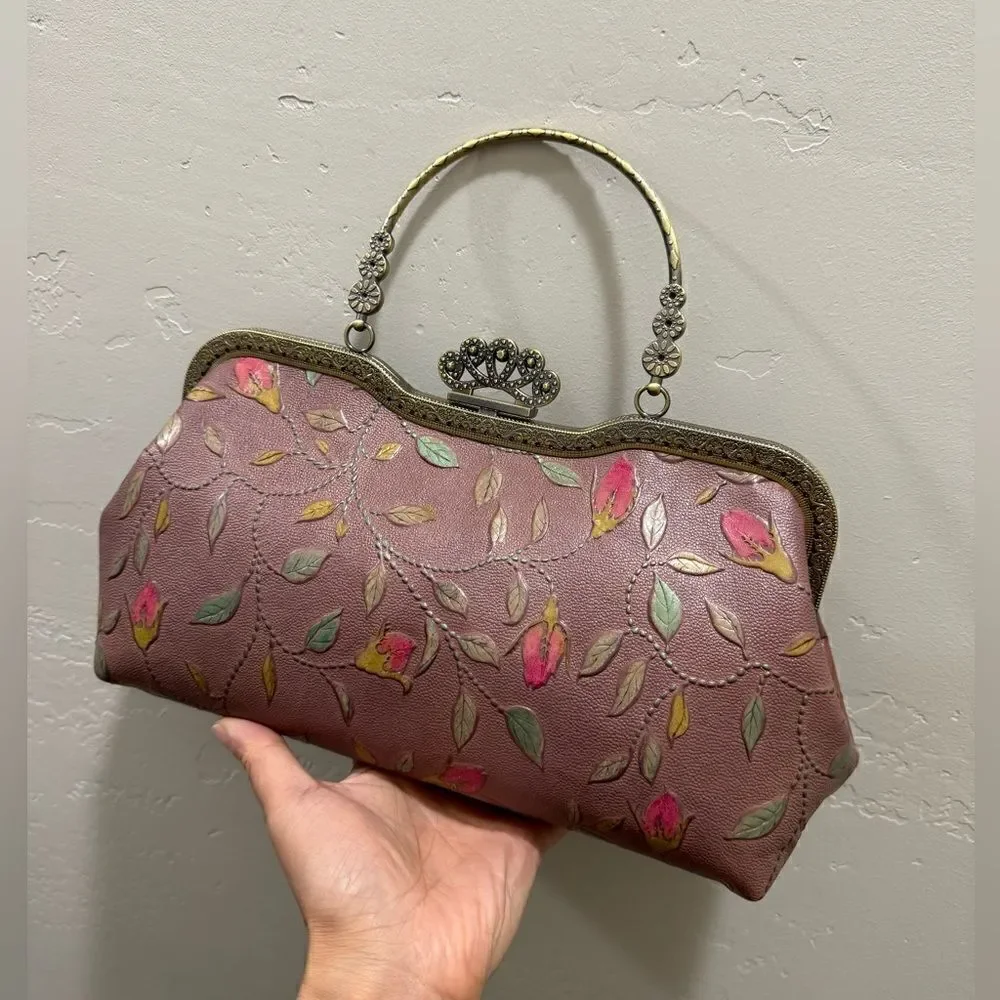 Handmade Vintage Style Genuine Embossed Cowhide Crown Shade Closure Satchel